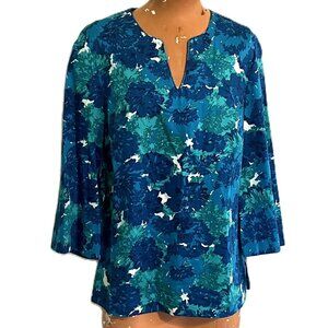 Talbots Floral 3/4 Sleeve Top Size PS Blue Teal NWT Summer Chic Classy Designer